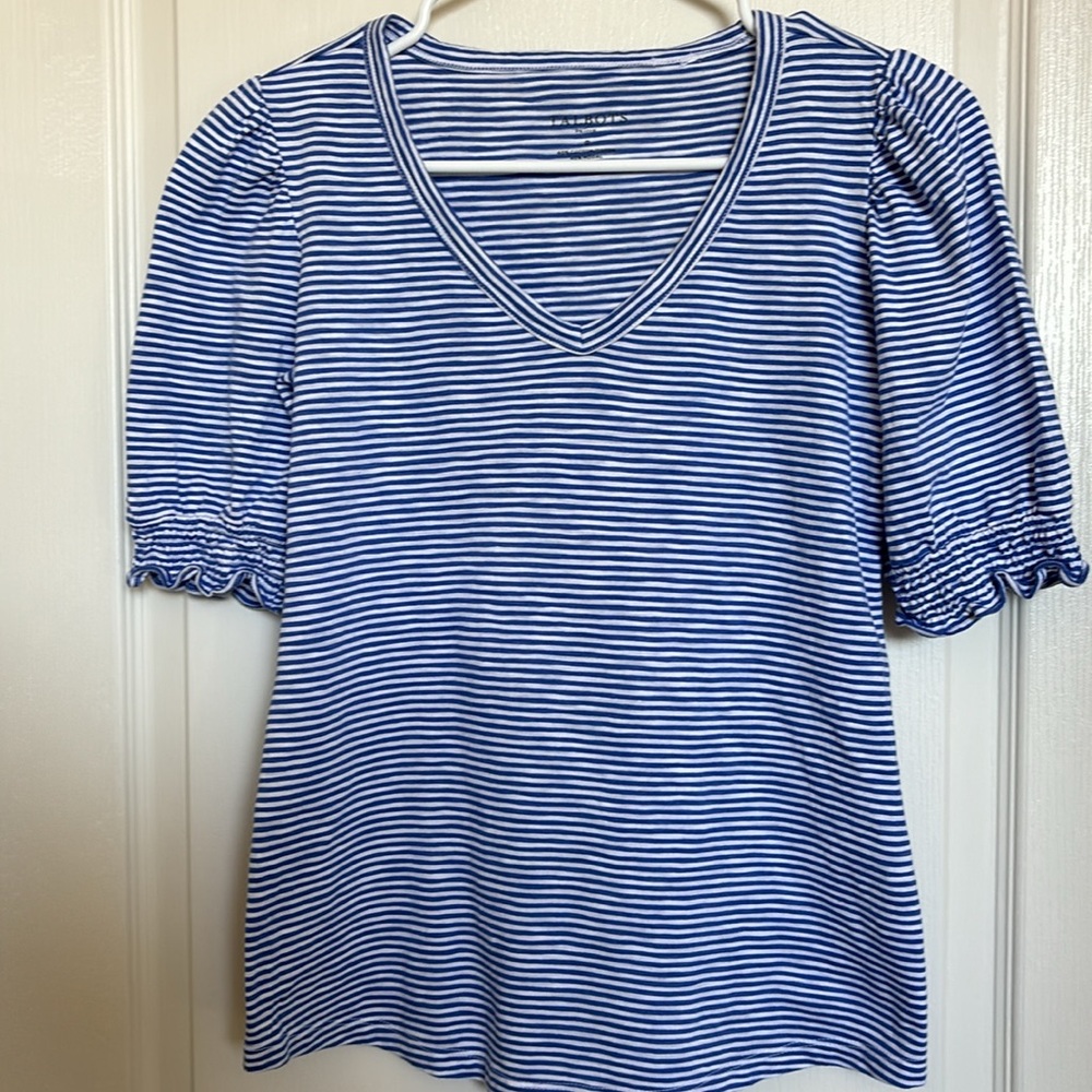 Talbots, petite small, blue and white stripe t-shirt.